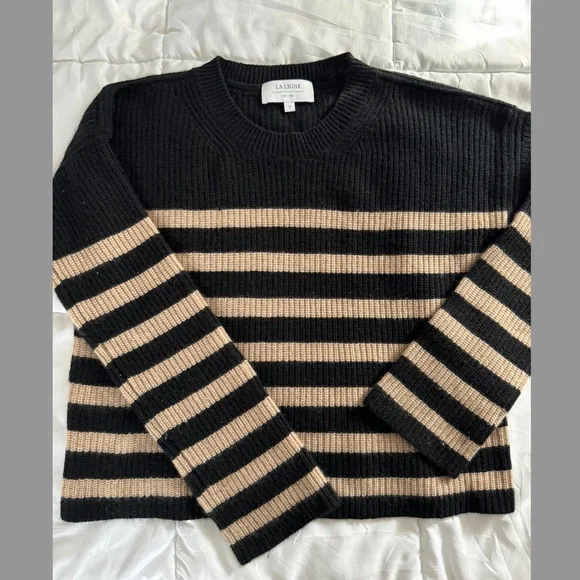 La Ligne Mini Striped Toujours Sweater - Black/Camel Size Small - Picture 4 of 7